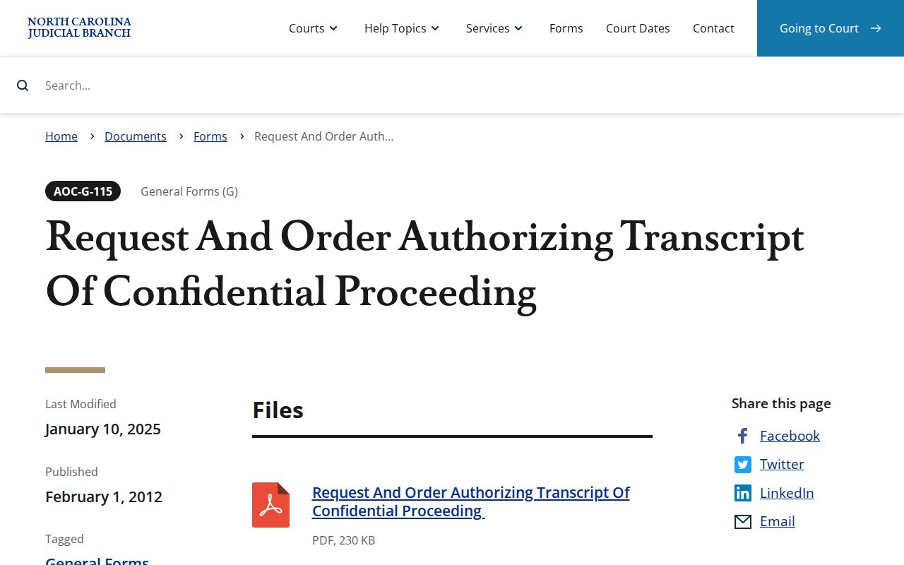 Pamlico County court record search AOC-G-115 confidential proceeding request