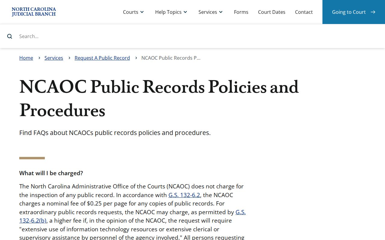 Pamlico County court record search NCAOC records policy