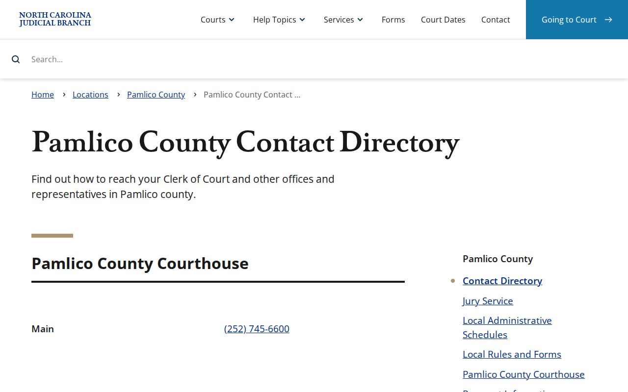 Pamlico County court record search Clerk contact directory